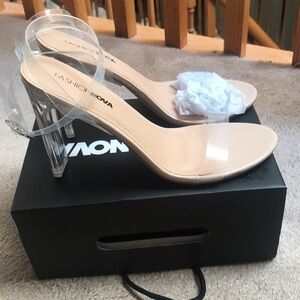 Fashion Nova Clear Strap Heels - Nude